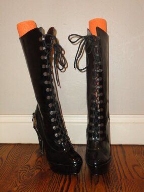 METROPOLIS Zepplin Steampunk Knee Hi Zip Up Faux Leather Boots Size 9